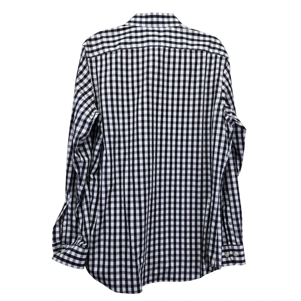 Banana Republic Mens Tailored Slim Fit Non-Iron Gingham Shirt Large Navy‎ Orange